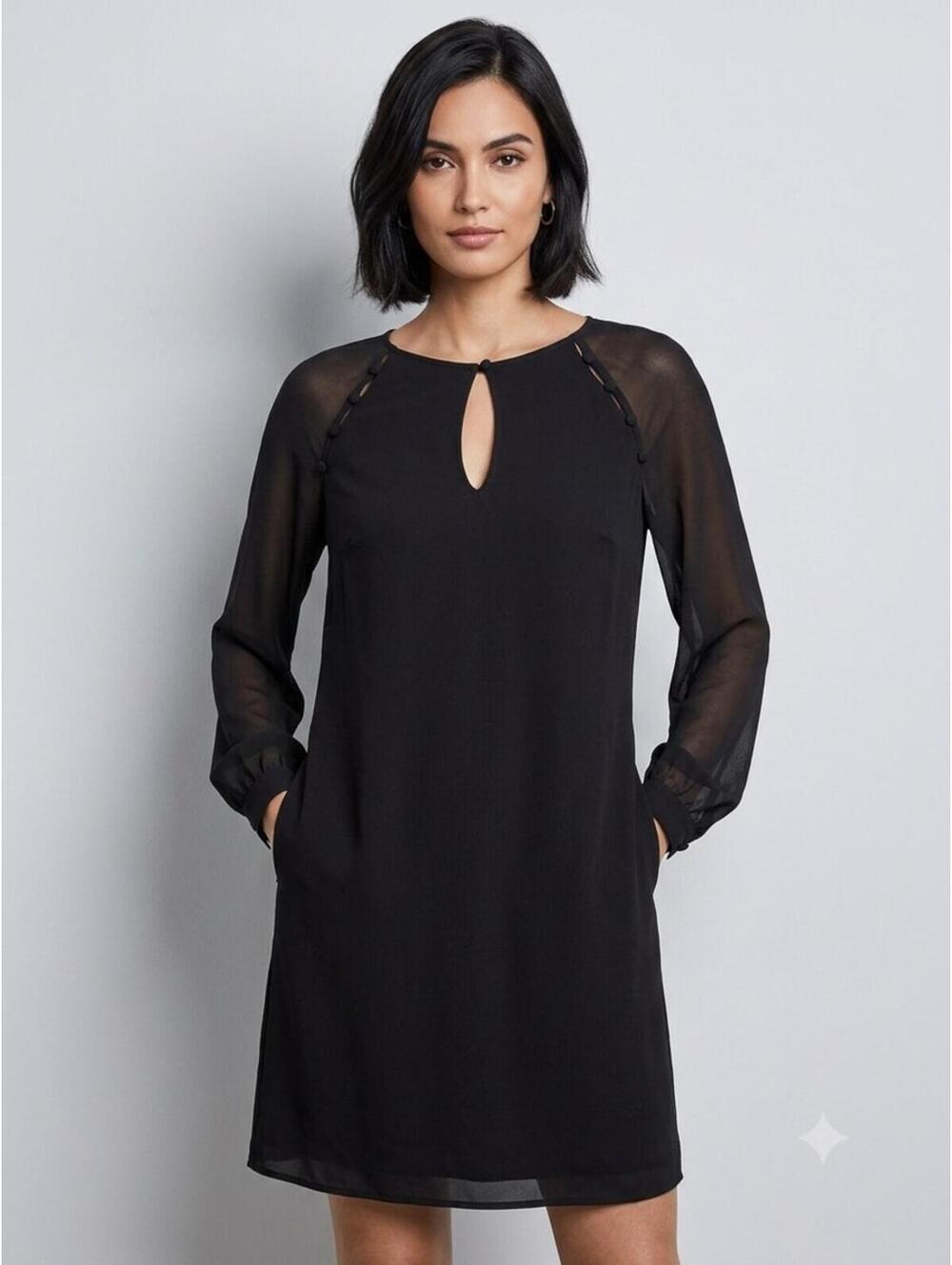 White House Black Market Black Keyhole Button-Trim Top